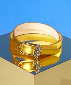 Harlow Gold Leather Belt in Blue Gem Accents